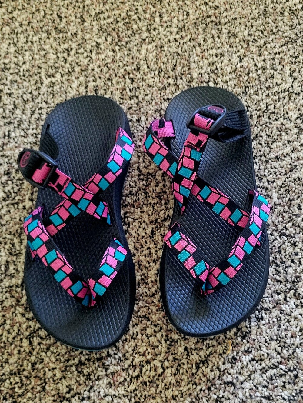Chaco Sandals with Pink & Teal Geometric Straps